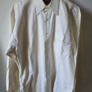 Nordstrom Relaxed Classic Dress Shirt 15.5-34 Ivory 100% Cotton Made Hong Kong